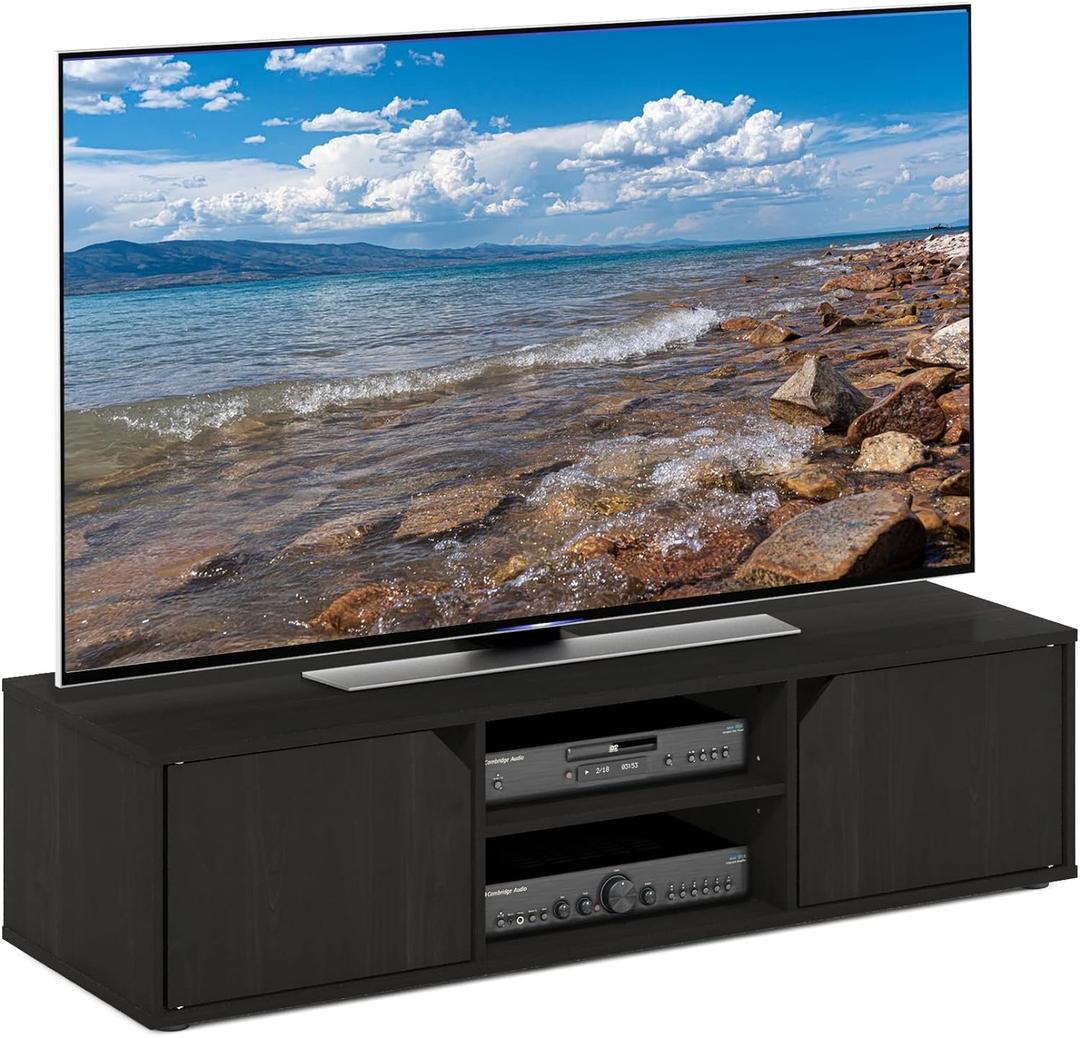 Furinno CLASSIC TV Stand, Petite 2-Tier Entertainment Center with Open Shelf and Door Cabinets, TV Console for TV up to 55 Inch, for Living Room, Bedroom, Espresso