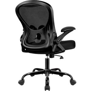 Office Chair Desk Chair, Ergonomic Mesh Computer Chair Home Office Desk Chairs, Swivel Task Chair Mid Back Breathable Rolling Chair with Adjustable Lumbar Support Flip Up Armrest (Black)
