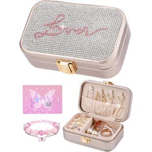 Small Travel Jewelry Box for Women - Trendy Birthday, Valentines, Christmas and Graduation Gifts for Girls, Teens, Kids, Besties, Lovers, Niece and Granddaughters-Champagne