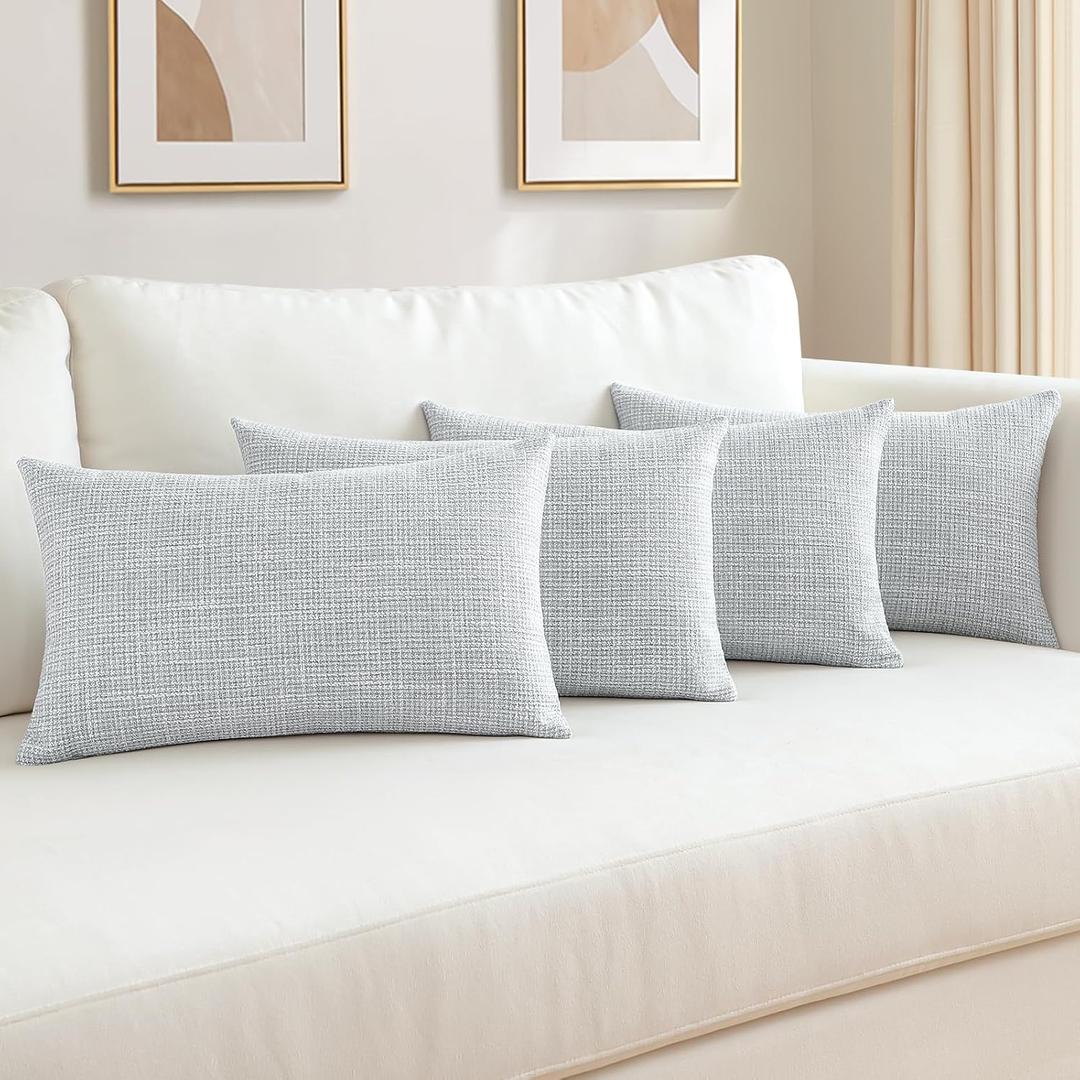 OTOSTAR Set of 4 Linen Decorative Throw Pillow Covers Solid Pillowcase Modern Farmhouse Cushion Covers for Home Decor Sofa Couch Bed 12x20 Inch Blue Grey