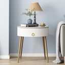 OIOG Round Nightstand with Drawer, Modern Side Table with Marbling Natural Stone Tabletop and Metal Legs, Small End Table with Storage for Living Room and Bedroom, Gold