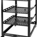 TECMOJO 16U Open Frame Network Rack for IT &AV Gear, AV Rack 4-Post with casters, Mobile 16U Rack with 2 PCS 1U Server Rack Shelf & Mounting Hardware, for 19" Network,Audio and Video Device