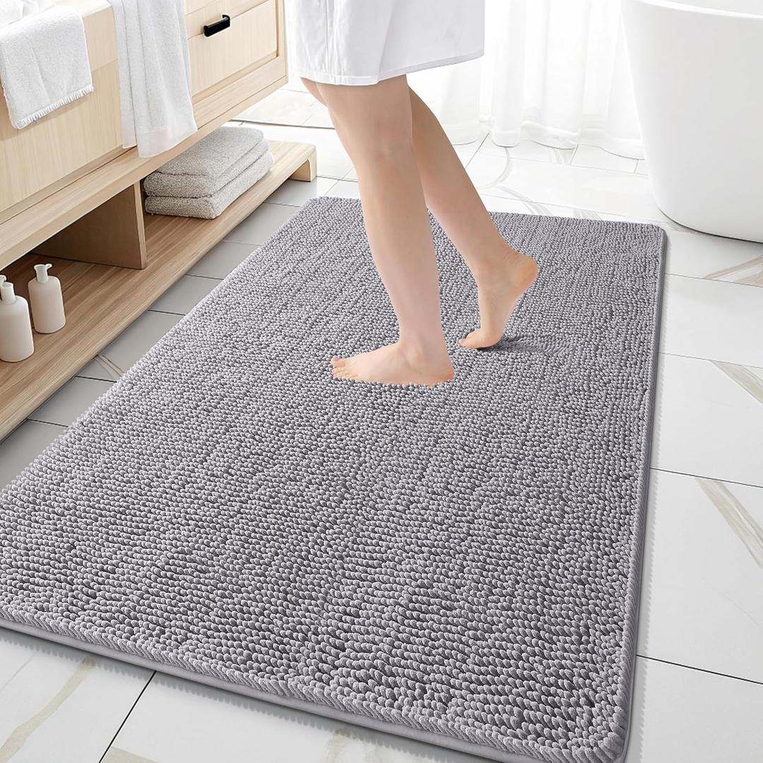 OLANLY Bathroom Rugs 59x35, Extra Soft Absorbent Chenille Bath Rugs, Rubber Backing Quick Dry, Machine Washable Bath Mats for Bathroom Floor, Tub and Shower, Home Decor Accessories, Grey OLANLY Bathroom Rugs 59x35, Extra Soft Absorbent Chenille Bath Rugs, Rubber Backing Quick Dry, Machine Washable Bath Mats for Bathroom Floor, Tub and Shower, Home Decor Accessories, Grey