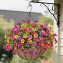 Der Rose Artificial Hanging Flowers Basket for Outdoors Outside Fake Hanging Plants Spring Summer Decoration UV Resistant for Garden Front Porch Patio Balcony Decor