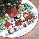 Tiamon Christmas Tree Skirt Polyester Xmas Tree Skirt with Snowflake Deer Snowman Pattern Christmas Decorations for Winter Xmas Holiday Farmhouse Indoor Party Decorations(White and Red,48 in)