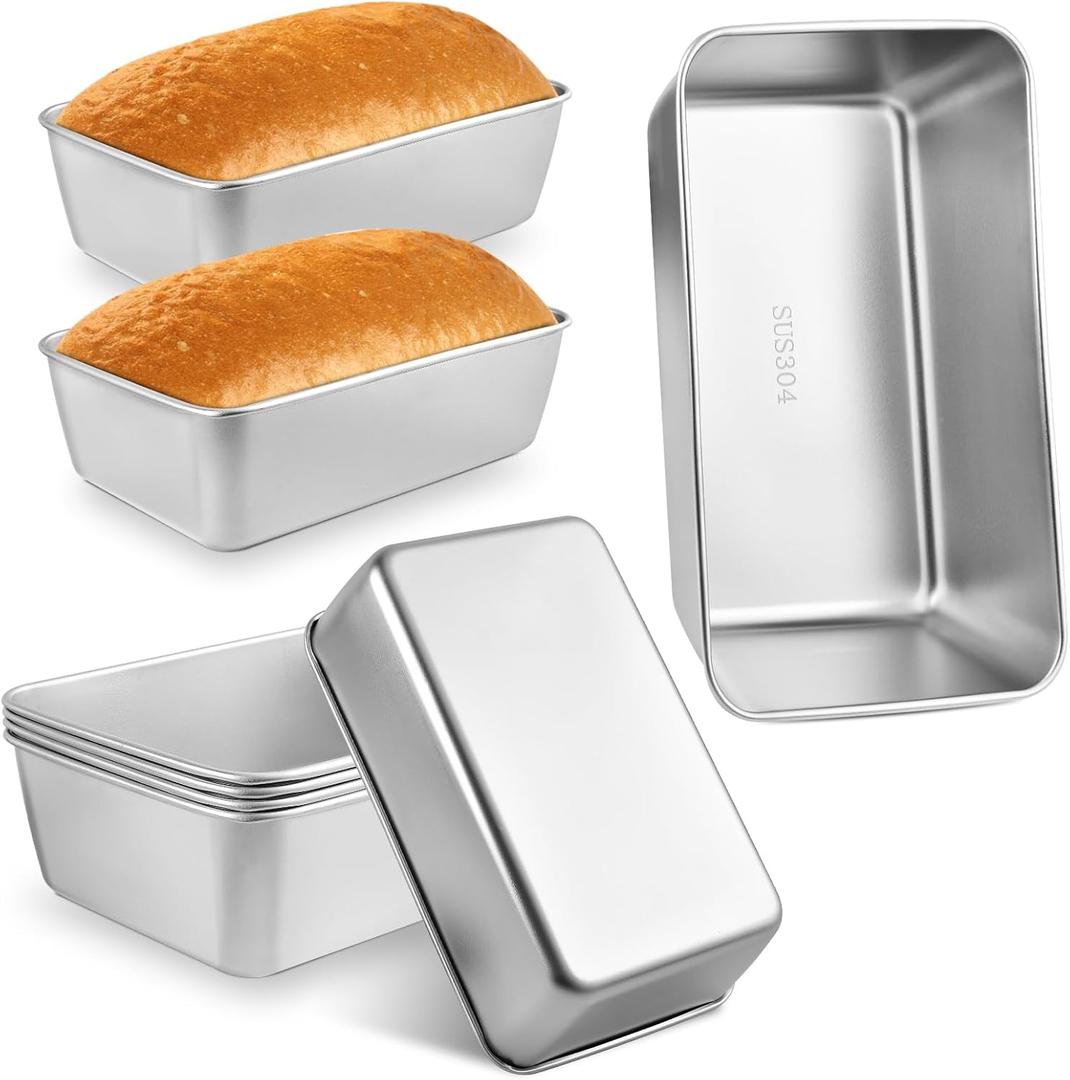 6PCS Stainless Steel Loaf Pan, 8.5 x 5.5 Inch Banana Bread Load Pan, Nonstick Meatloaf Pan Sandwich Bread Pan for Homemade Baking Oven Dishwasher Safe
