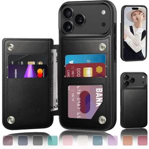 DJDUCK Designed for iPhone 17 Pro Max Case Wallet with Card Holder, [Magnetic Clasp Cover] [RFID Blocking Leather Protection] Shockproof Women Men Cases 6.9 Inch for Apple 17 ProMax Black