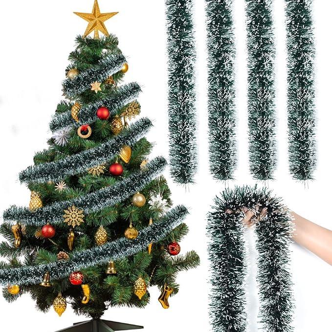 Timoo 80FT Christmas Tinsel Garland for Christmas Tree Garland 4 Strands Christmas Tree Tinsel Garland Christmas Decorations Tinsel Hanging Garland Christmas Metallic Garland for Home Party Decor