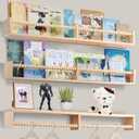 birola Nursery Book Shelves for Kids Rooms - 32 Inches Floating Wall Bookshelves Set of 3, Space-Saving Nursery Shelves with Beads Design for Kids Room, Bedroom and Study Room(Natural)