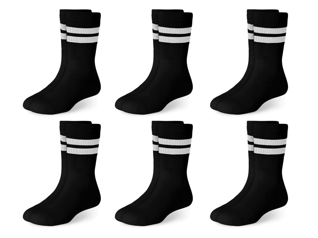 Haloumoning Boys Striped Crew Socks 6 Pairs Kids Cushioned Uniform Casual Athletic Soft Cotton Socks 4-15 Years
