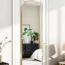 Arched Full Length Mirror, 48"x14" Gold, Tempered Shatterproof Glass & Aluminum Frame, Over Door or Wall Mounted, No Drill Installation for Bedroom, Bathroom, Closet, Entryway, Living Room Decor