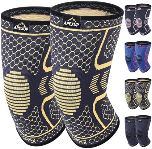 APEXUP Compression Knee Brace for Women, Copper Compression Sleeve for Knee Support, Arthritis Pain Relief, Meniscus Tear, ACL, Running S 2 Pack
