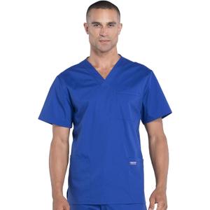 Cherokee Scrubs for Men Workwear Professionals V-Neck 4 Pocket Scrub Top WW695 (Large, Galaxy Blue)