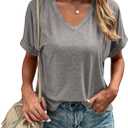 Liooil Women's Tshirts V Neck Short Sleeve Summer Tops Casual Basic Tee Shirts (Medium, Light Gray)