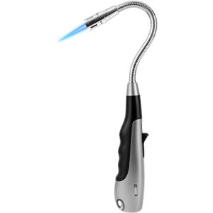 Butane Lighter Torch Long Jet Flame Windproof Lighter with Visual Fuel Window for Fireplace Kitchen Grill BBQ Camping, Black (No Butane Included)