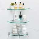 HouseMila Glass Shower Shelves - 3 Tier Corner Shelf with 3 Hangers, Drill Hole Glass Shelves for Bathroom Organizer