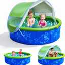 Foldable Kiddie Pool with Canopy and 20 Ocean Balls: 47in for Baby Toddler Kids- Summer Water Play Pool with Sprinkler and Shade - Portable for Outdoor Backyard Beach (Blue and Green)