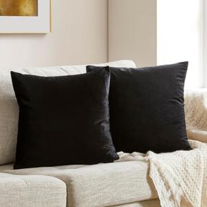 GIGIZAZA Black Velvet Pillow Covers 16x16,Decorative Square Throw Pillows Modern Covers Small Solid Living Room Pillow Cases for Couch Pack of 2