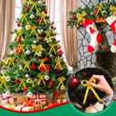 12 Pcs Gold Metal Bow Ornaments with Red Gem  3.4x5.6 Clip-On Christmas Tree Bows, Elegant Gold Bow Decorations for Wreaths, Garlands, Weddings, Parties & Home Decor