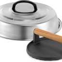 BBQ Accessories 12 Inch Round Stainless Steel Basting Cover - Cheese Melting Dome Round Cast Iron Grill Press Kit for Hamburger Bacon Steak, Best fits for Blackstone Camp Chef Flat Top Griddle Grill