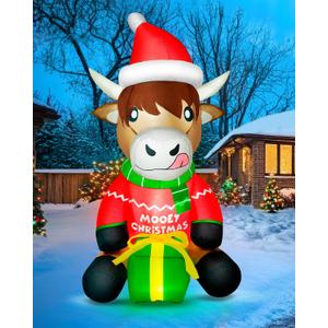 5FT Christmas Inflatables Highland Cow, Christmas Decoration Outdoor Built-in Bright LED Light Christmas Blow Up Cow Yard Decorations Blowups for Farm Indoor Holiday Party Xmas New Year