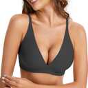 Womens Deep V Wireless Bra No Underwire Seamless Comfort Support Tshirt Push Up Bralette for Everyday/Sleep (Medium, Onyx Black)