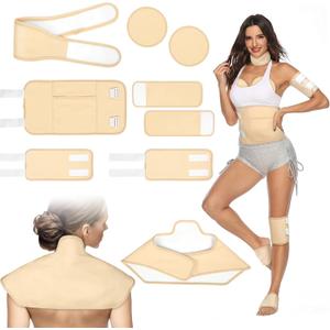 Castor Oil Pack Wrap, 9pcs Reusable Organic Cotton Castor Oil Pack Kit for Shoulder Neck Waist Chest Knee and Feet - Adjustable Compress Castor Oil Wrap Pads for Entire Body, Anti-Oil Leak (Beige)