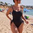 Daci Women's Tummy Control One Piece Swimsuit Sexy High Cut Swimwear (Black, M)