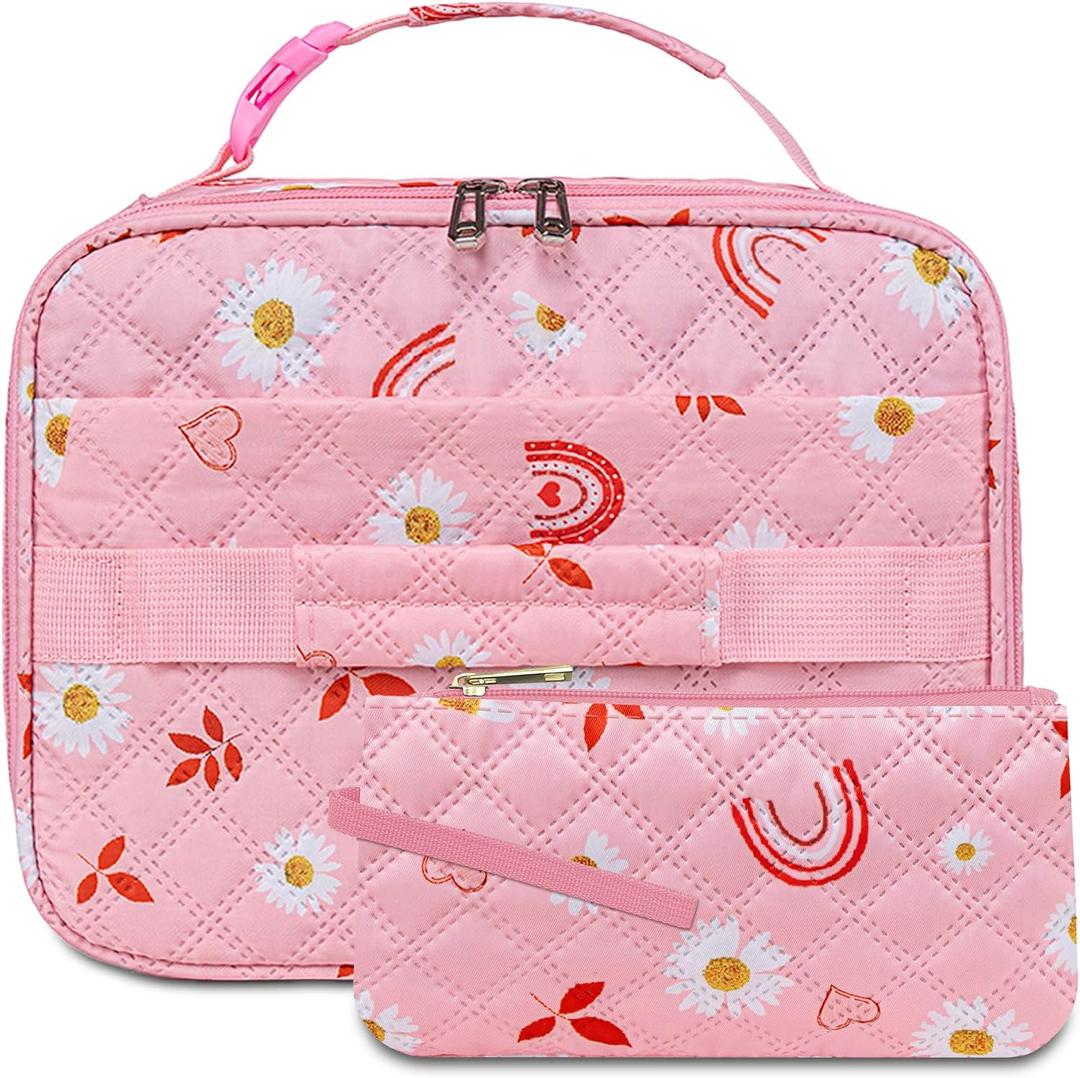 Rainbow Lunch Bag Pink for Girls Lonchera Para Nios Daisy Reusable Lunch Box with Reusable Snack Bag Back to School Lunch Kit