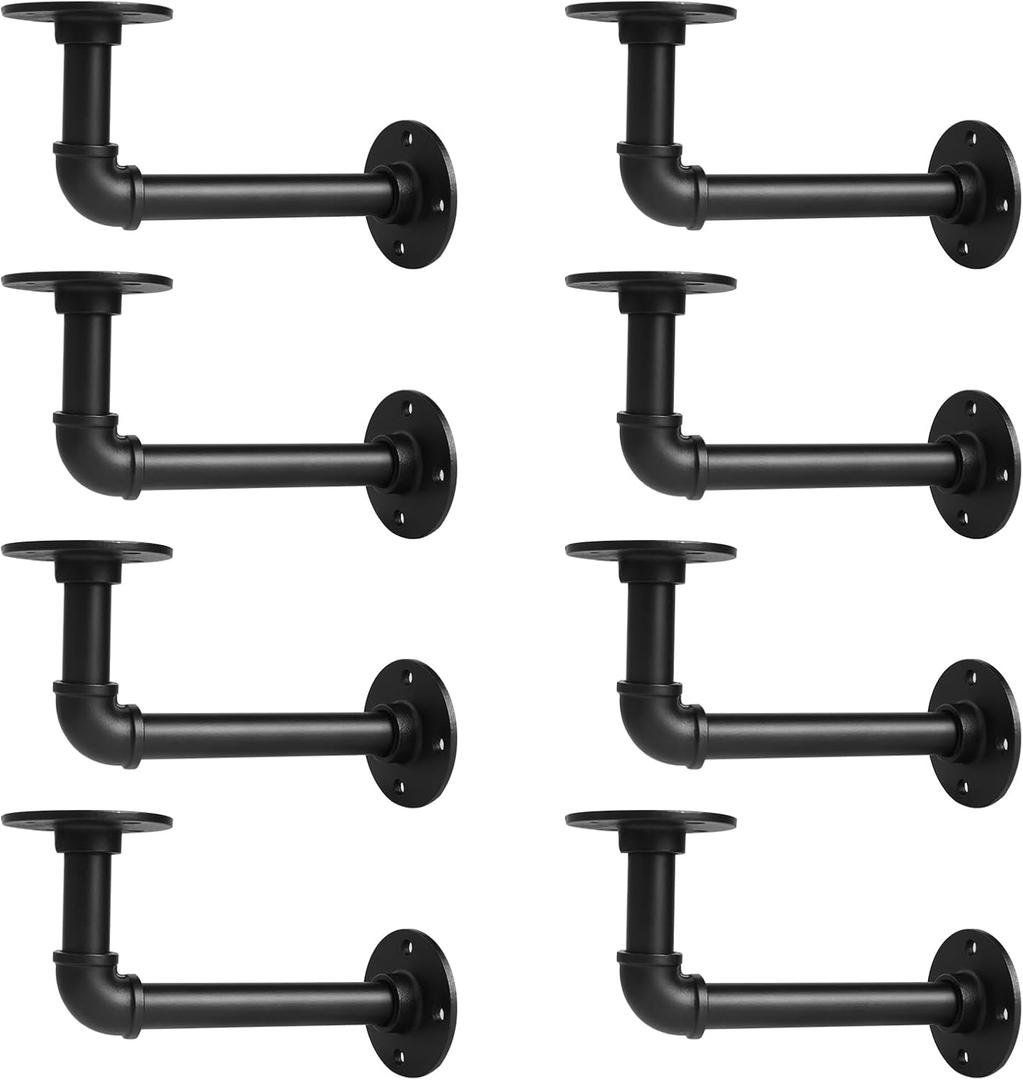 Storystore Industrial Pipe Shelf Brackets, 8 Pack Iron L-Shaped Shelving Brackets for 7-14 inches Board, Heavy Duty Metal Shelving Bracket - Black DIY Pipe Shelves (6.5 x 3.5 Inch)
