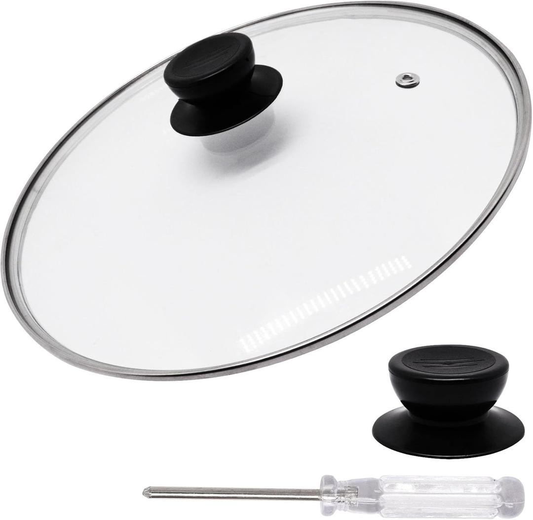 10 Inch Pan Lid, Tempered Glass Cast Iron Lid, Pot Pan Cover Replacement for Skillets, Pans, Pots, Wok, with 2pc Heat Resistant Handle (10inch Exterior Dia.)