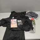 Halloween Costume Women with Wig Long Black Bodycon Gothic Dress with Necklace and Artificial Red Rose Accessories (M)