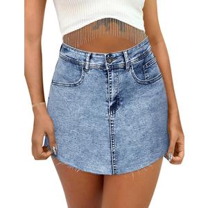 Denim Skort for Women High Waisted U Hem Y2K Jean Skort for Women Trendy Mini Skirt with Shorts and Pockets (Large)