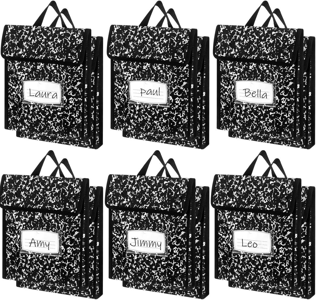 Teling Book Pouches for Classroom Composition Book Bags Bulk Waterproof Reading Bag with Name Tag for Store School Work, 24 Pack