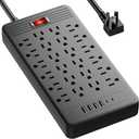 24 Outlets Surge Protector Power Strip - 5 Feet Flat Plug Extension Cord with 24 Widely Outlets and 4 USB Ports, 2 USB C Ports,Portable Outlet Extender, Wall Mountable for Home Office Dorm Room,Black
