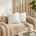 decorUhome Throw Pillow Covers 18x18 Inch Set of 2, Soft Plush Faux Wool Cream White Solid Couch Pillow Covers, Accent Farmhouse Neutral Square Pillow Cases for Sofa Bed Living Room