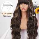 AISI QUEENS Brown Wig with Bangs for Women Long Wavy Hair Wig Brown Highlight Wig Curly Wavy Synthetic Wigs for Girls Daily Party Use