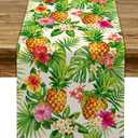 Linen Summer Pineapple Table Runner Tropical Hawaiian Luau Indoor Outdoor Party Table Cover Decoration Home Kitchen Dining Room (13" x 72")