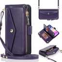 for iPhone 11 pro max Wallet case with Zipper Card Holders for Women,for iPhone 11 pro max Phone Cases Slots Crossbody Flip Folio Book Cover with Credit Card Holder Men case - Purple (for iphone 11 pro amx)