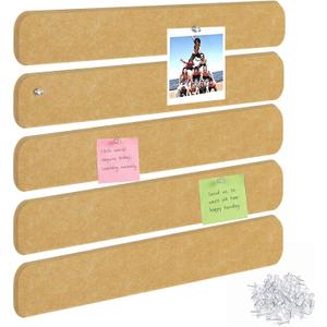 Thboxes 5 Pack Felt Bulletin Board Strips, 13x2 Inch Self Adhesive Felt Pin Boards with 30 Pushpins, Cork Board for Walls Home Office Decor(Brown)