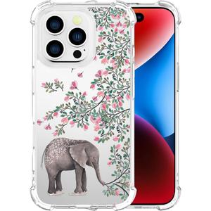 Cases Compatible with iPhone 16 Pro Case for Women Cute Phone Case Clear Design, 16 Pro Case Transparent Cool Kawaii Protective,Elephant Flowers