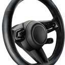 Car Steering Wheel Cover - Universal Car Accessory for Diverse Cars, Leather Cover with Anti-Slip Lining, for Steering Wheel with a Diameter of 14.5"-15",Black