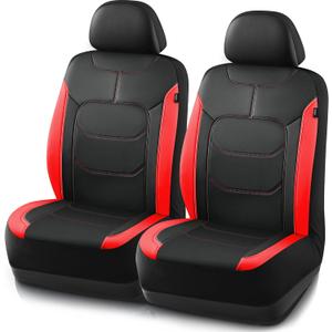 Road Comforts Premium Leather Front Seat Cover  Airbag-Compatible, Universal for Cars, SUVs, Trucks, and Vans - Red