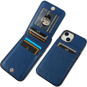 KIHUWEY Compatible with iPhone 14 Case Wallet with Credit Card Holder, Flip Premium Leather Magnetic Clasp Kickstand Heavy Duty Protective Cover for iPhone 14 6.1 Inch (Blue)