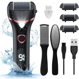 Electric Foot Callus Remover, Rechargeable Portable Electronic Foot File Pedicure Kits, Waterproof Foot Scrubber File, Professional Pedicure Tools, Foot Care for Dead Skin Ideal Gift, 3 Rollers