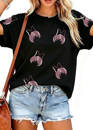 Women Magic Kingdom Shirts Sequin Magical Castle Graphic Tees Family Vacation Holiday T-Shirt Cute Short Sleeve Tops, 2XL