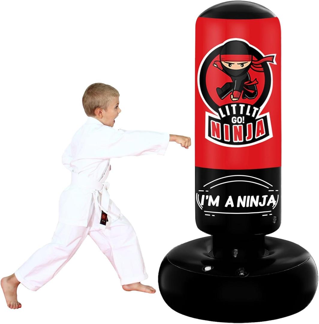 Kids Punching Bag, 67" Stable Inflatable Boxing Bag for Age 5-12, Ninja Karate Taekwondo Training Toy, Christmas Birthday Gift