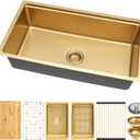 MILOSEN 32 Inch Gold Undermount Kitchen Sink, 32" x 18" Gold Stainless Steel Sinks, Single Bowl Workstation Sink with Custom Accessories, Modern Under Counter Design, 9'' Large and Deep Kitchen Sinks