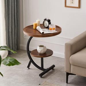 Wood Coffee Table in Round Shape, Wall Table Living Room Small Coffee Table Wood Finish Bedside Table for Bedroom,B
