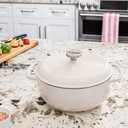Lodge Essential Enamel Cast Iron Dutch Oven with Lid 7.5 Quart - Induction- Oven-Safe Enamel Cookware up to 500 F - Heat-Retaining Braising & Roasting Pot - Non-Toxic Cookware - Oyster White